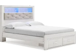 Altyra Bookcase Bed W/ Storage In Pearl White, Queen