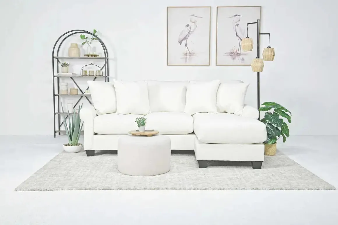 Amelia Crypton Performance Sofa Chaise In Nomad Snow, Down