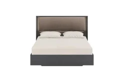 Amy Upholstered Panel Bed W/ Storage In Dark Oak, Queen