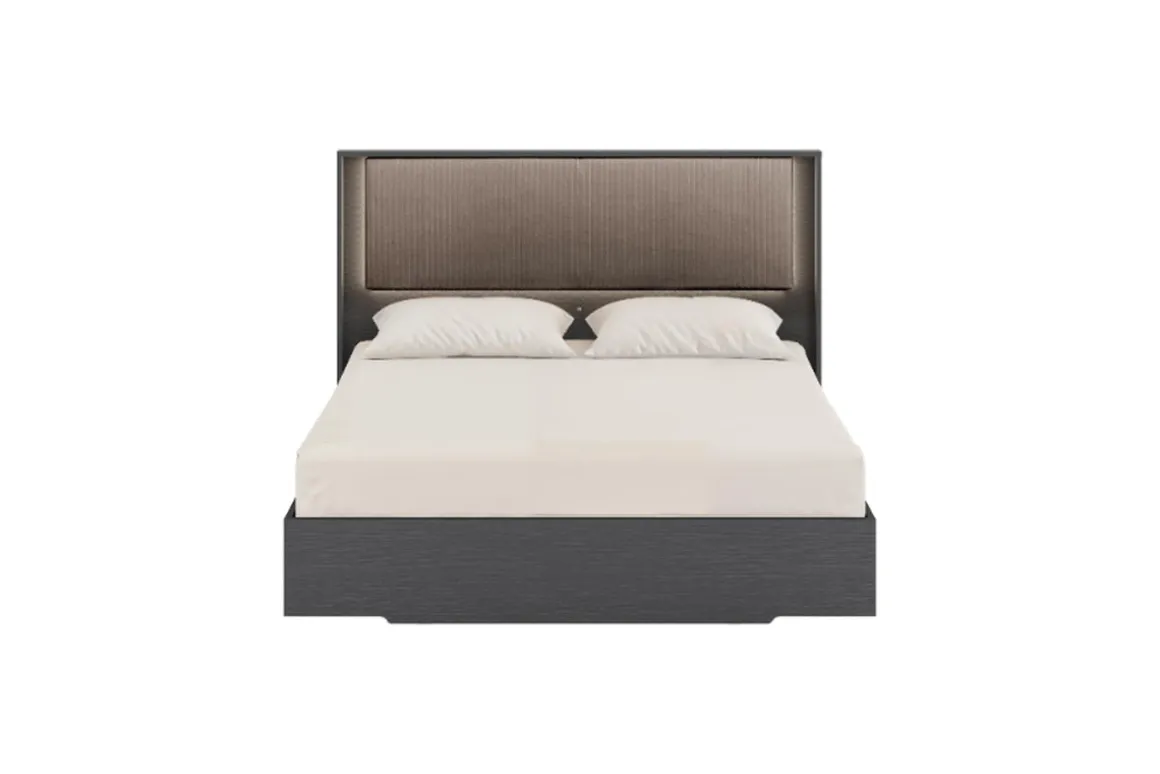 Amy Upholstered Panel Bed W/ Storage In Dark Oak, Queen