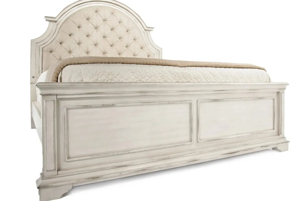 Anastasia Upholstered Panel Bed In Antique Bisque, Queen