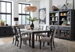 Aspen Valley Stone Top Dining Table, 4 Chairs & 2 Upholstered Chairs In Ravenwood Black