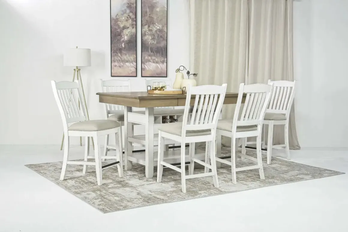 Bellevue Counter Height Dining Table & 6 Stools In Antique White