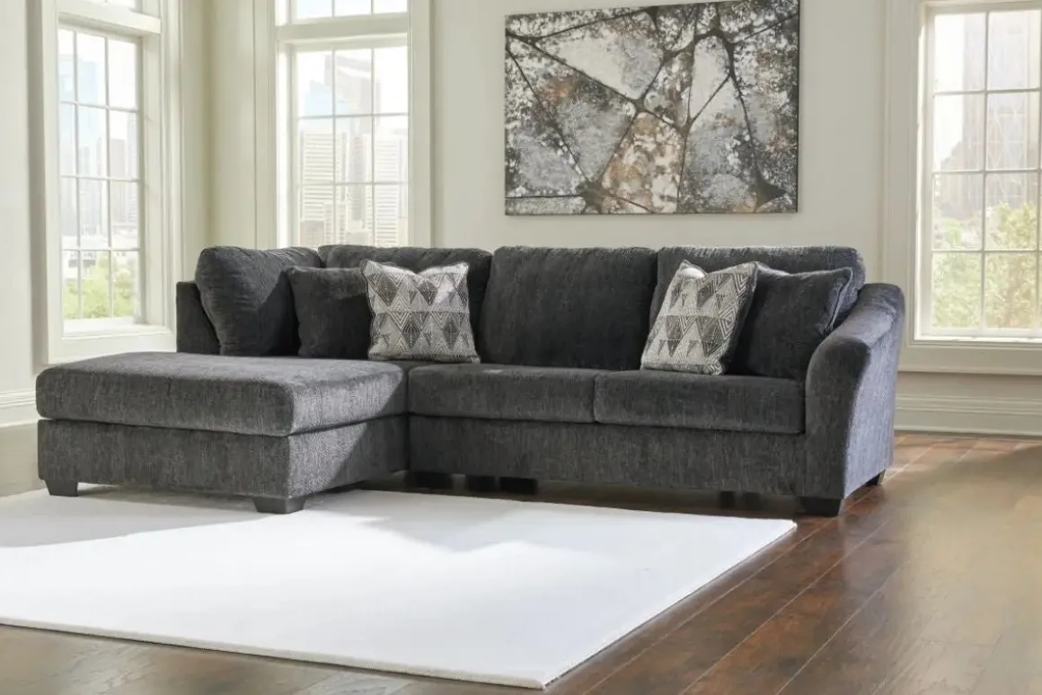 Biddeford Full Pullout Sofa Chaise In Shadow, Left Facing
