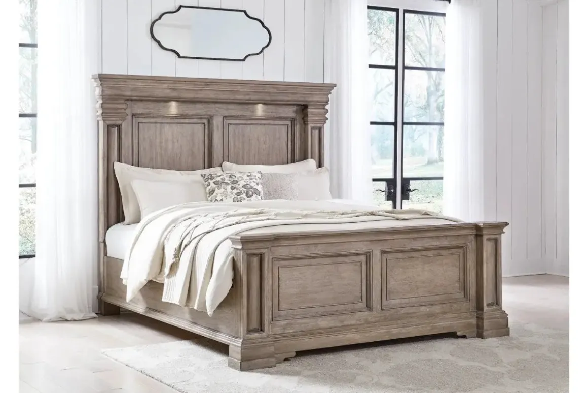 Blairhurst Panel Bed, Dresser, Mirror & Nightstand In Light Grayish Brown, Queen