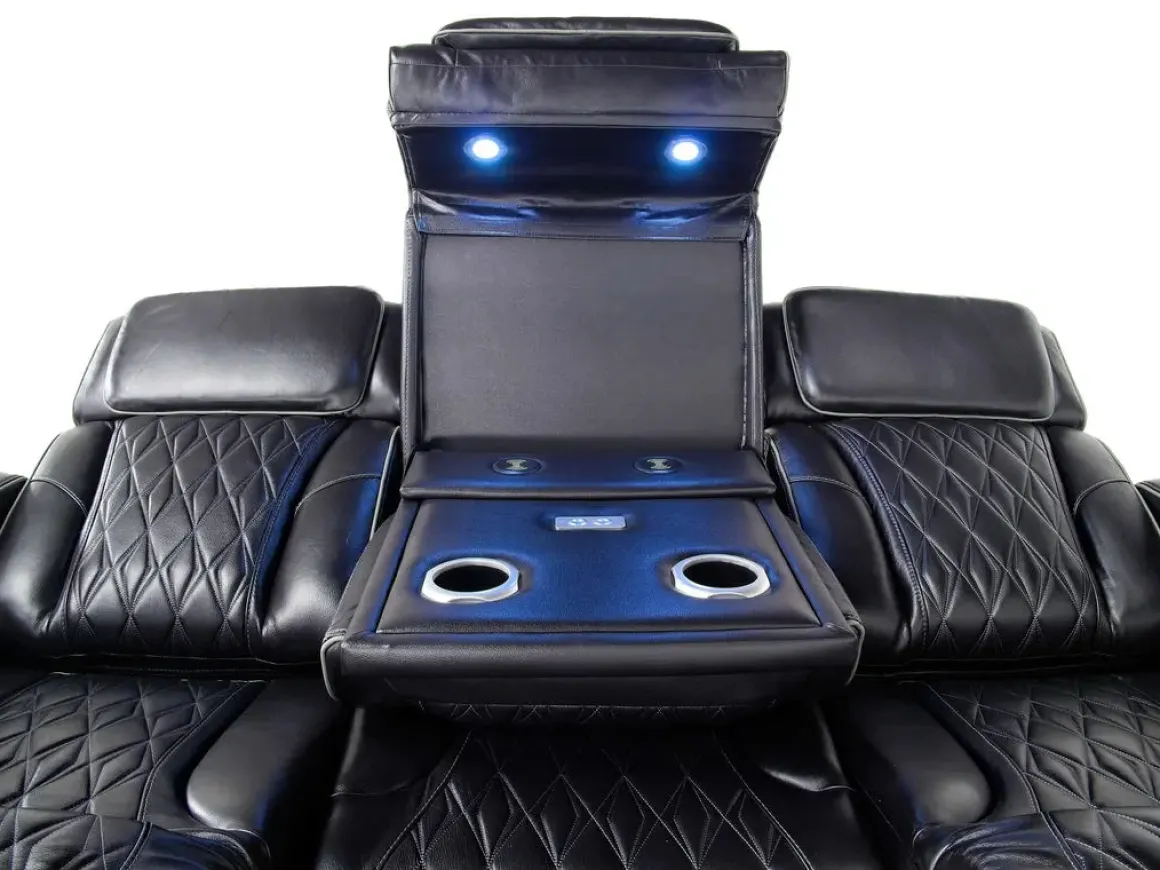 Boyington 2 Power Sofa W/ Drop Down Table In Black Leather
