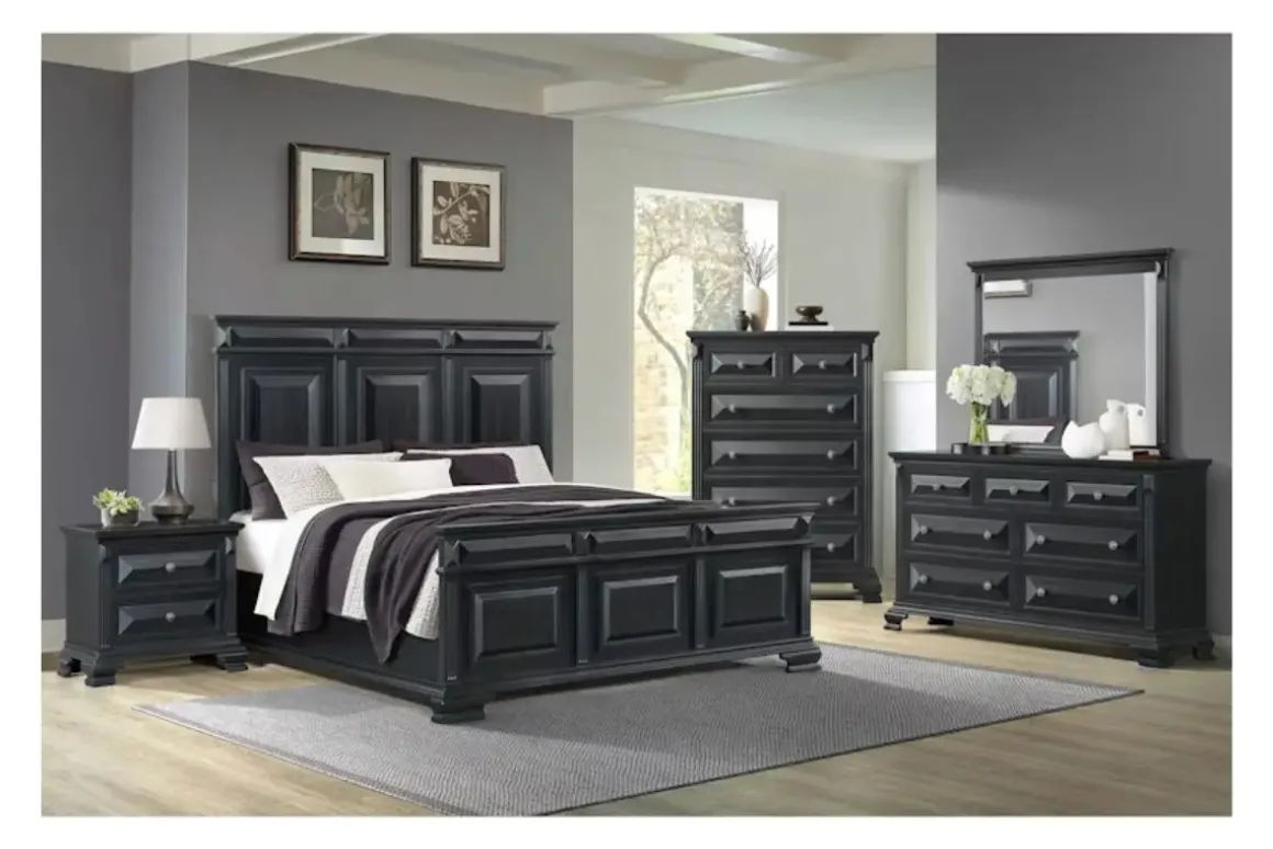 Bridgestone Panel Bed, Dresser, Mirror & Nightstand In Antique White, Queen
