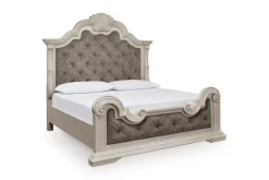 Bruchandi Upholstered Panel Bed, Dresser, Mirror & Nightstand In Antique White, Queen