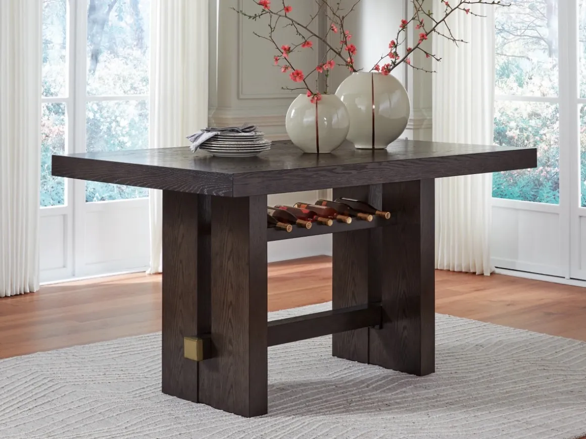 Burkhaus Counter Height Dining Table & 6 Stools In Beige/Dark Brown