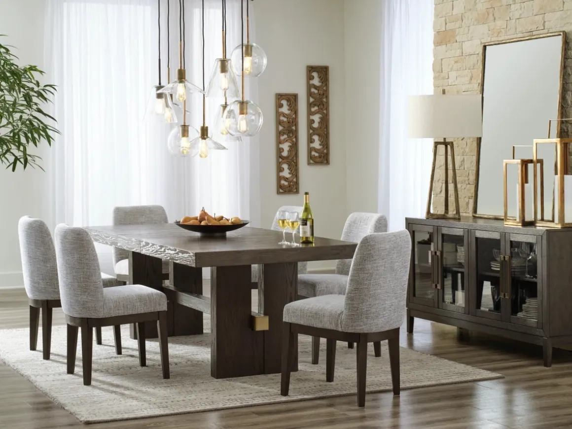 Burkhaus Extendable Dining Table & 6 Chairs In Biege/Dark Brown
