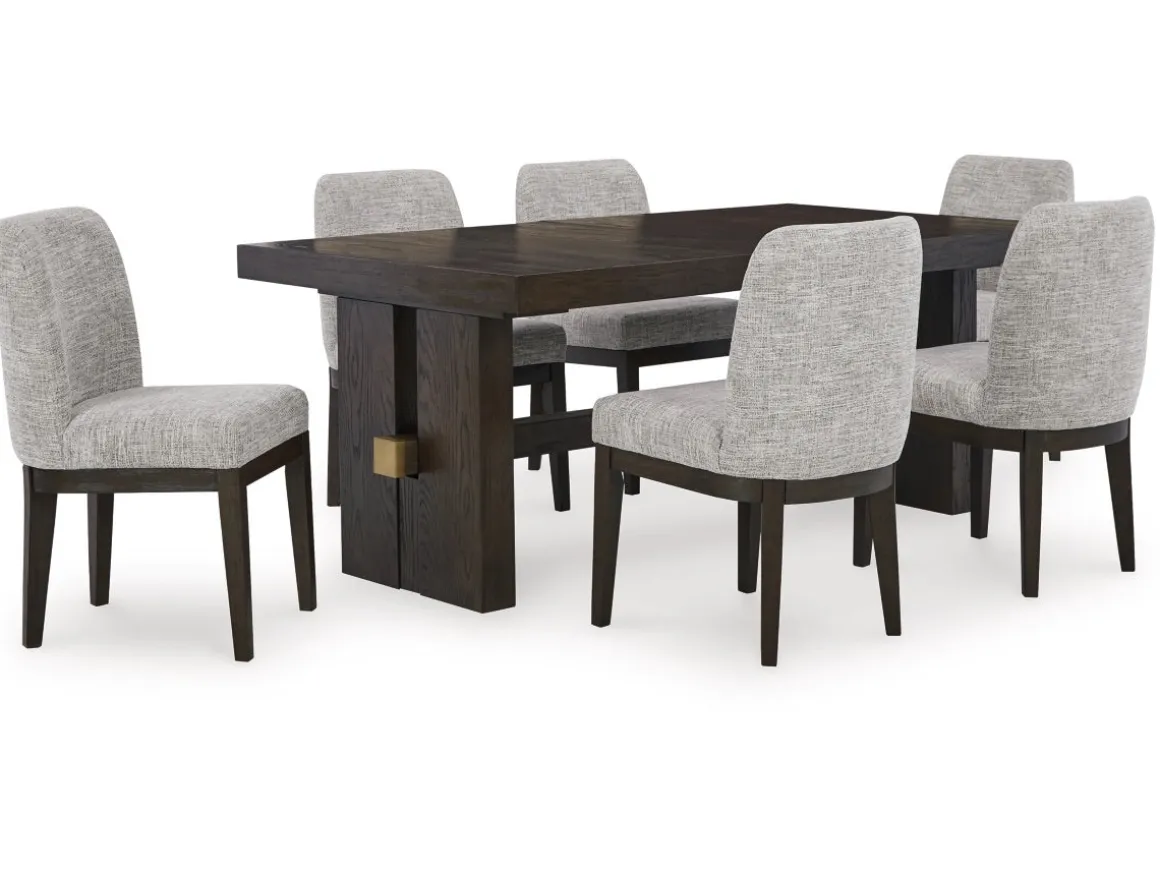 Burkhaus Extendable Dining Table & 6 Chairs In Biege/Dark Brown