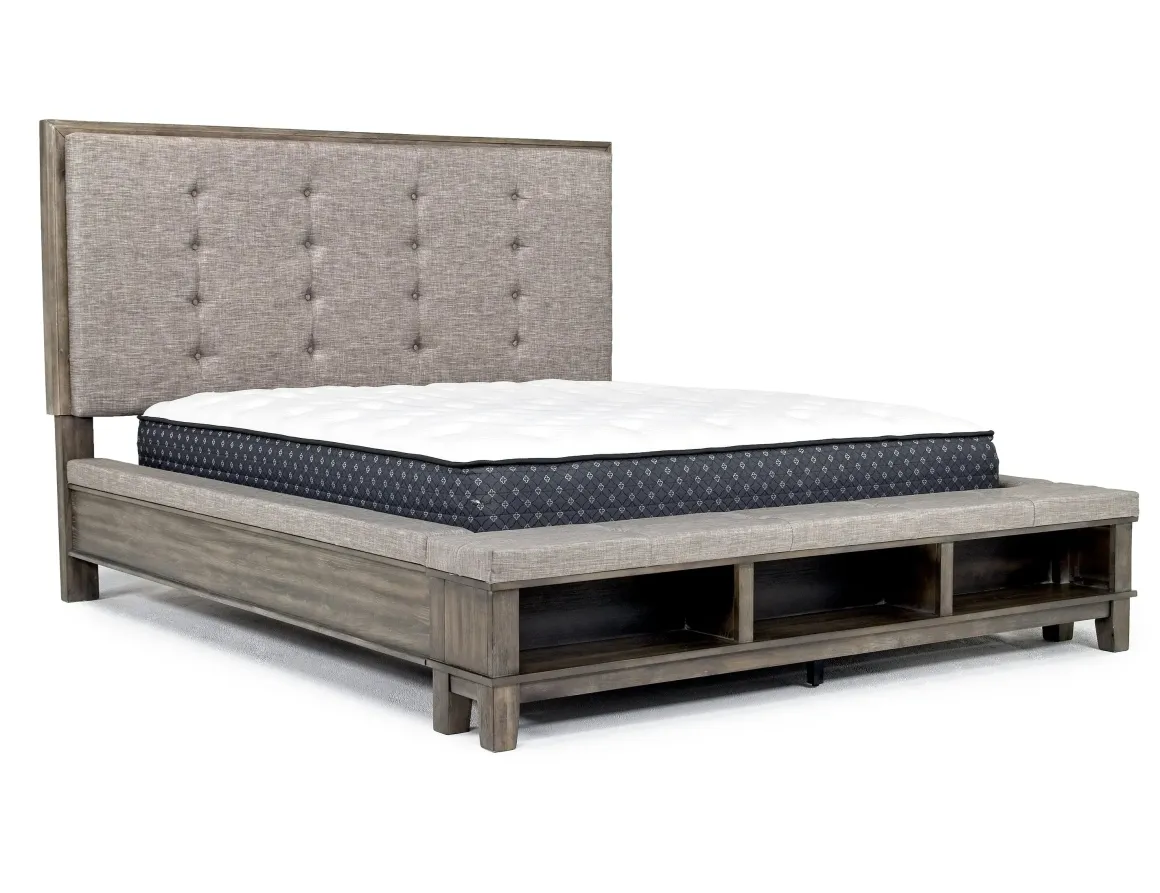 Cagney Upholstered Panel Bed W/ Storage, Dresser, Mirror & Nightstand In Gray, Queen