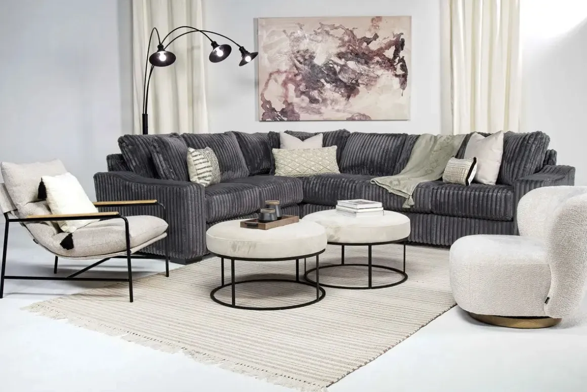 Casper 3 Piece Sofa Sectional In Pony Slate, Left Facing