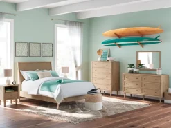 Cielden Panel Bed, Dresser, Mirror & Nightstand In Tan, Twin