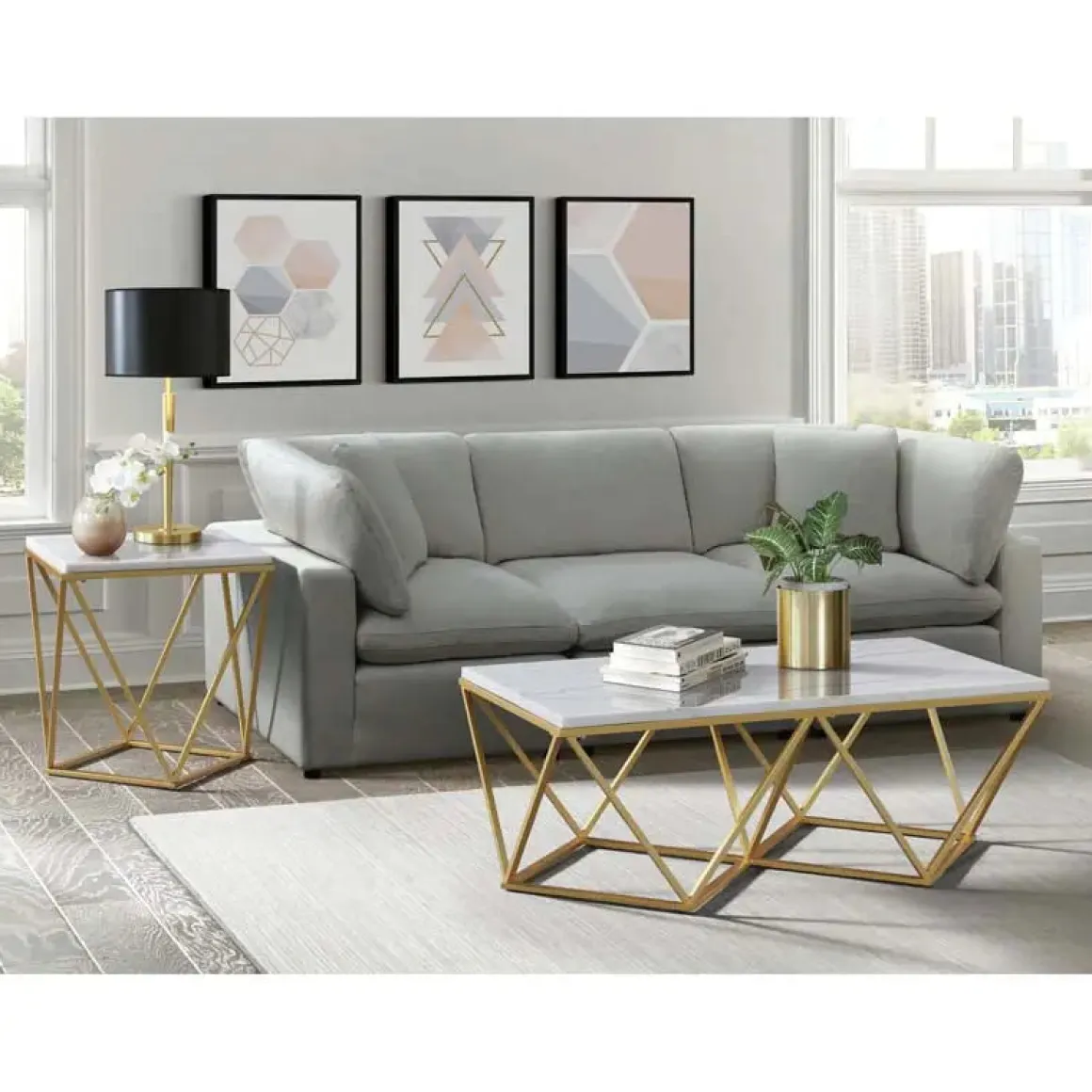 Conner End Table In Marble/Gold
