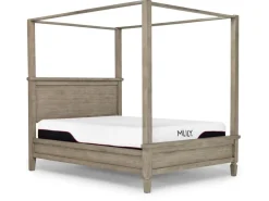Country Side Canopy Bed, Dresser, Mirror & 2 Drawer Nightstand In Brown, Queen