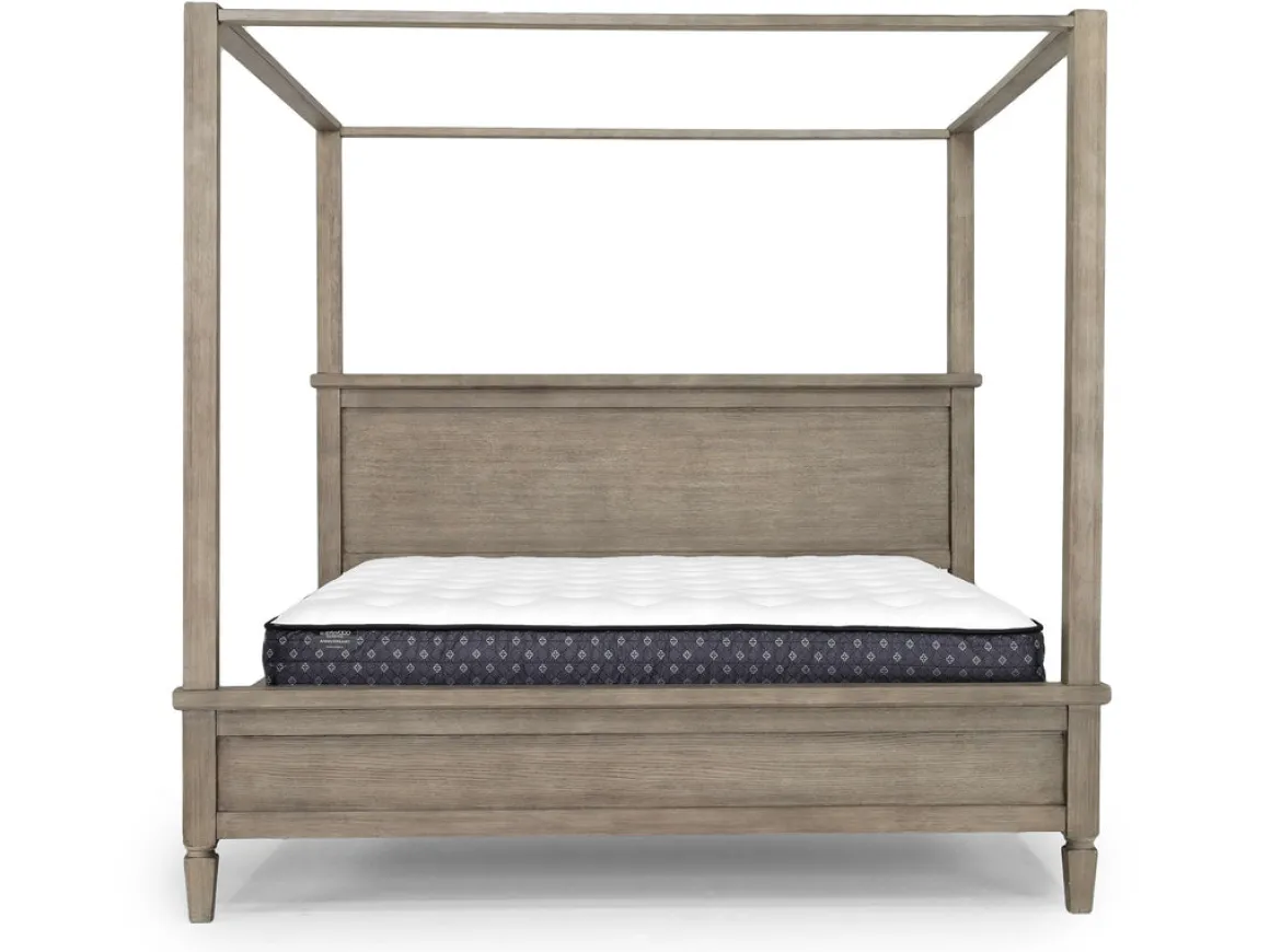 Country Side Canopy Bed, Dresser, Mirror & 2 Drawer Nightstand In Brown, Queen