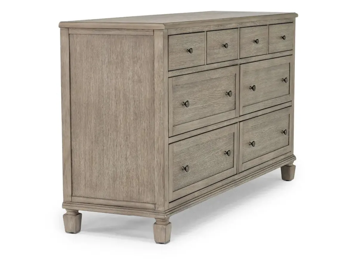 Country Side Canopy Bed, Dresser, Mirror & 2 Drawer Nightstand In Brown, Queen