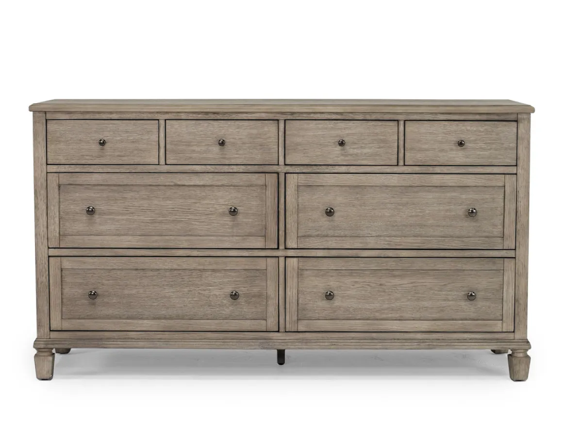 Country Side Canopy Bed, Dresser, Mirror & 2 Drawer Nightstand In Brown, Queen