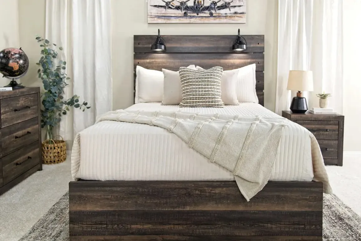 Dallas Panel Bed W/ Lights In White Wash, Twin