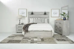 Dallas Panel Bed W/ Lights In White Wash, Twin