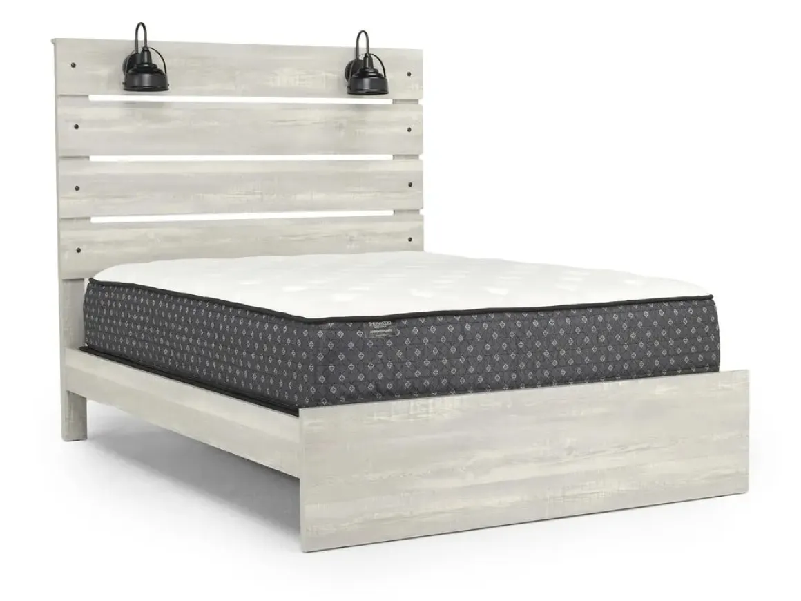Dallas Panel Bed W/ Lights, Dresser, Mirror & Nightstand In White Wash, Twin