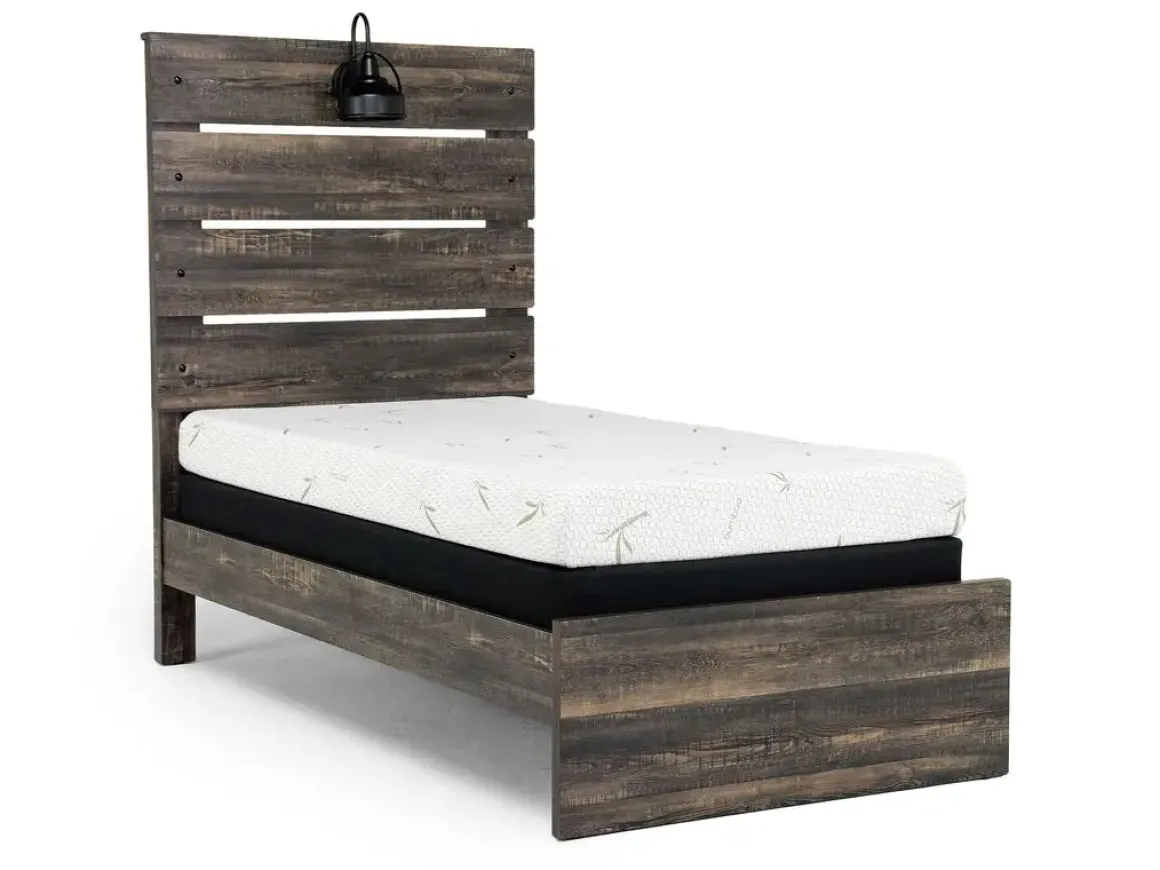 Dallas Panel Bed W/ Lights, Dresser, Mirror & Nightstand In White Wash, Twin