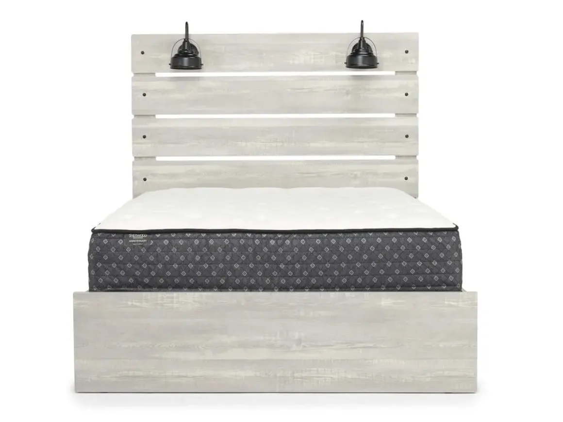 Dallas Panel Bed W/ Lights, Dresser, Mirror & Nightstand In White Wash, Twin