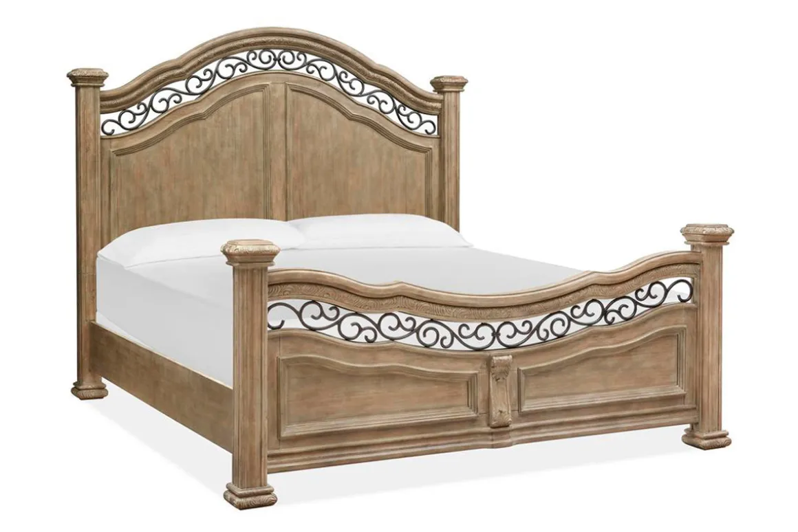 Durango Panel Bed, Dresser, Mirror & 3 Drawer Nightstand In Fawn, Queen
