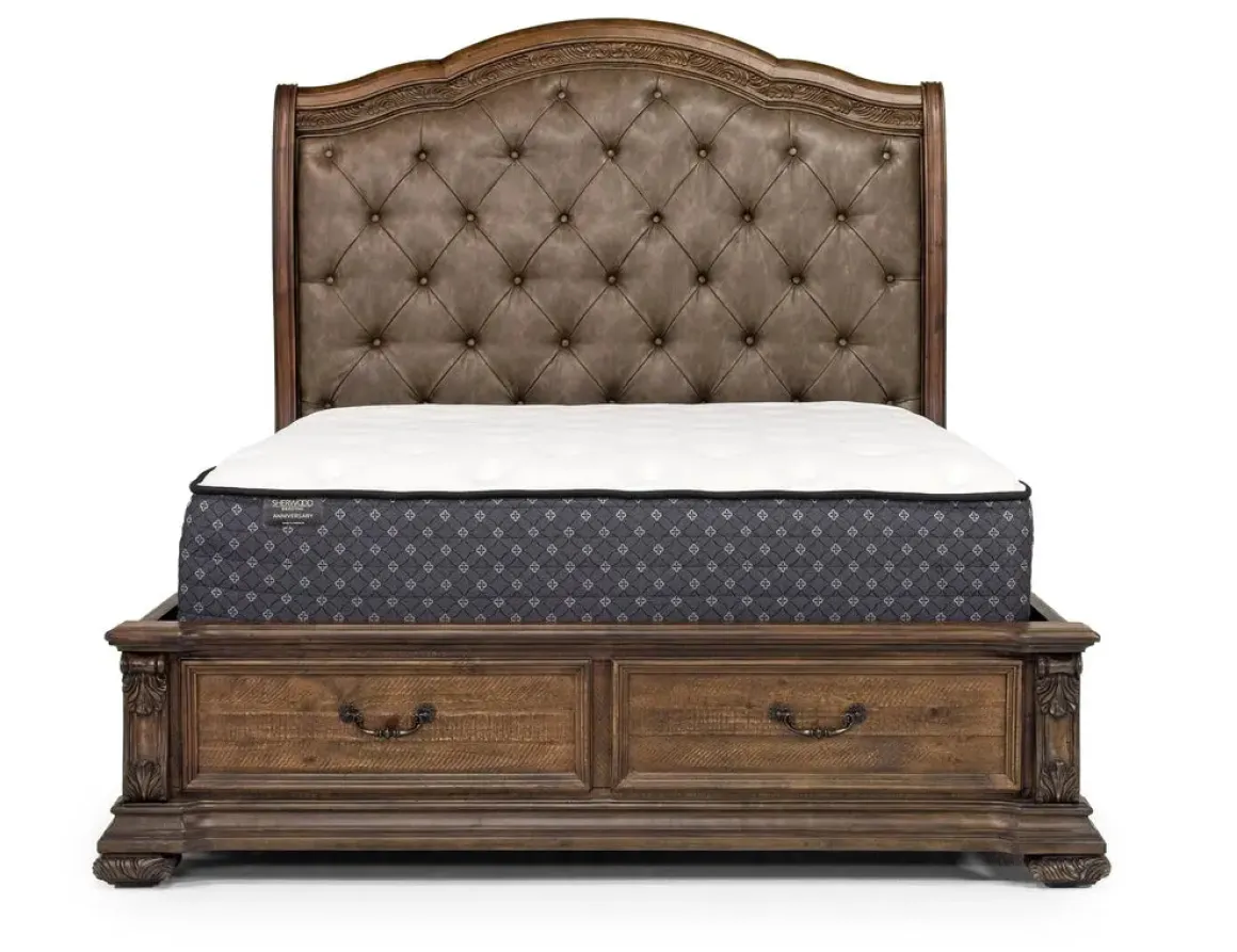 Durango Upholstered Sleigh Bed W/ Storage In Fawn, Queen
