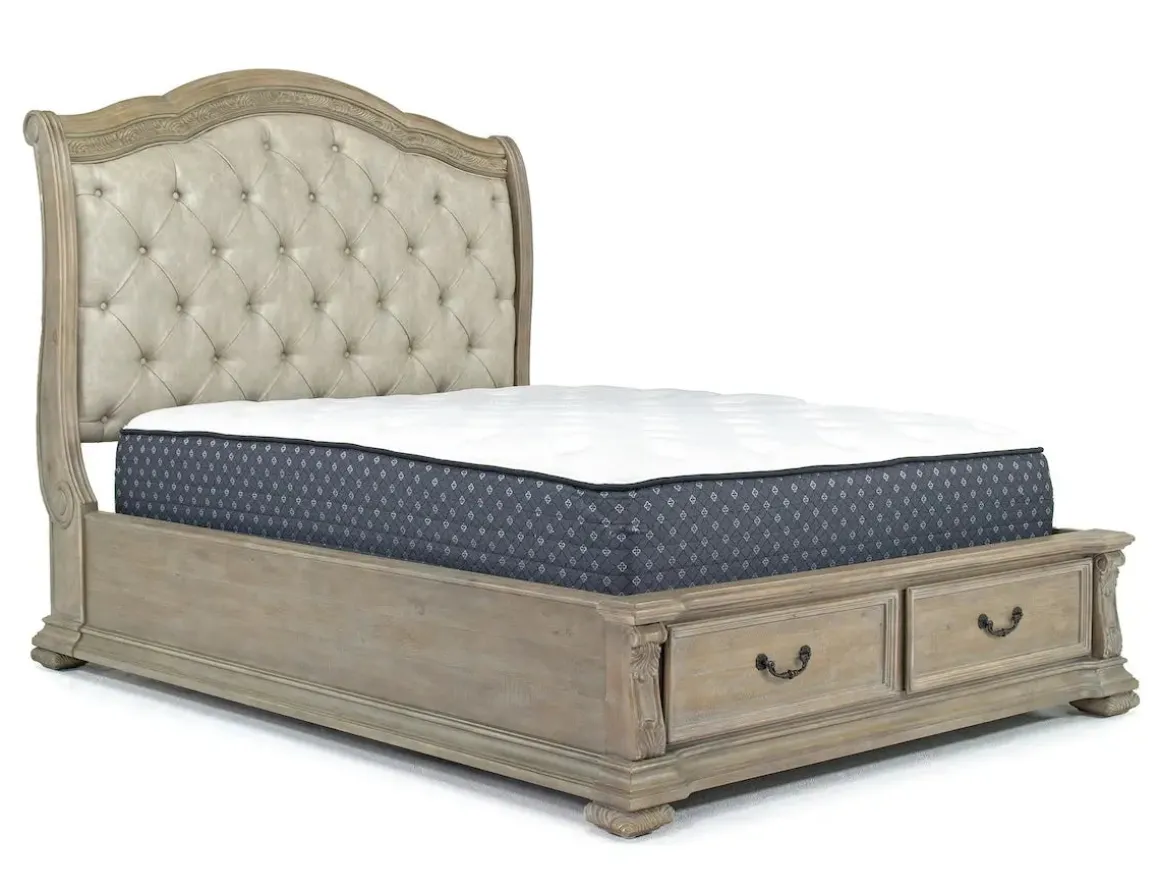 Durango Upholstered Sleigh Bed W/ Storage In Fawn, Queen