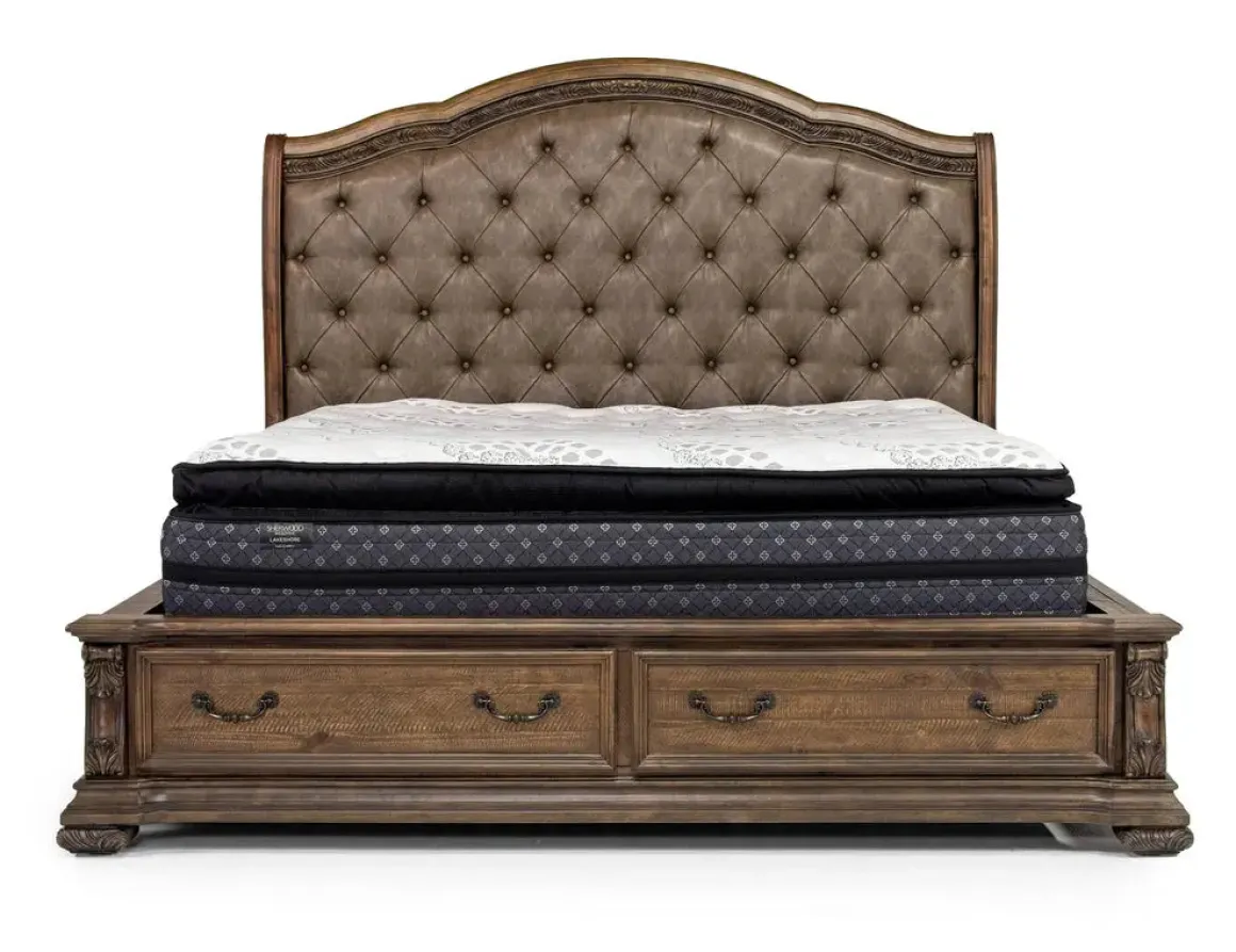 Durango Upholstered Sleigh Bed W/ Storage In Fawn, Queen