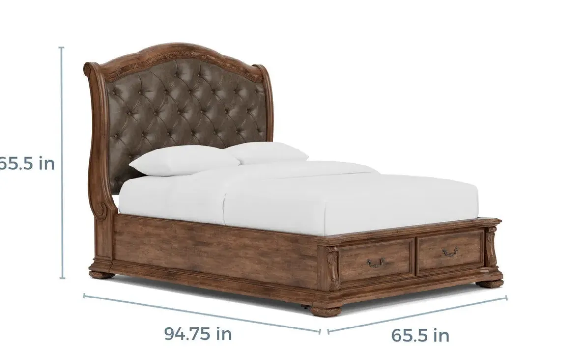 Durango Upholstered Sleigh Bed W/ Storage In Fawn, Queen