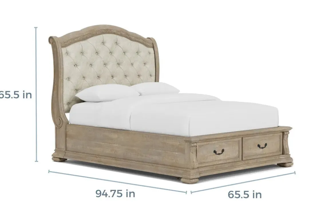 Durango Upholstered Sleigh Bed W/ Storage In Fawn, Queen