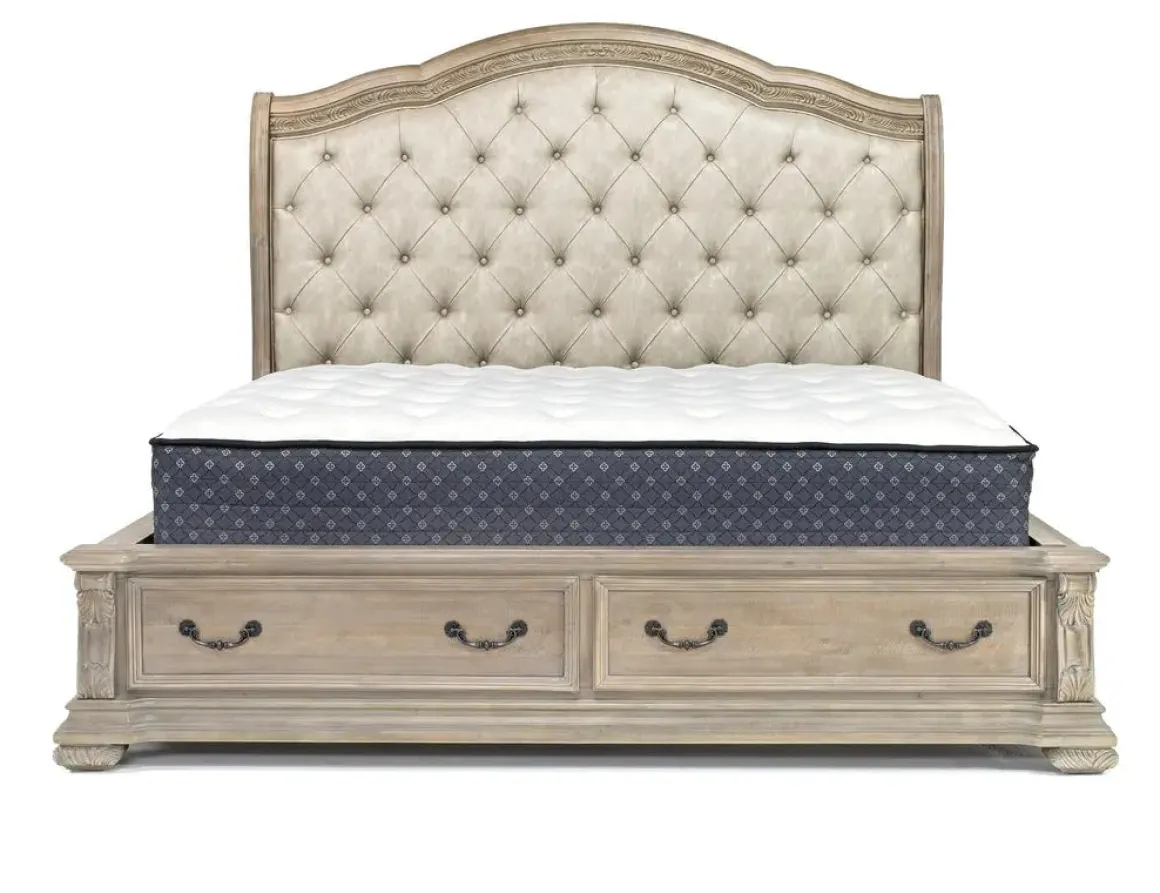 Durango Upholstered Sleigh Bed W/ Storage In Fawn, Queen