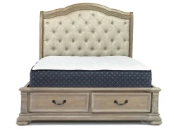 Durango Upholstered Sleigh Bed W/ Storage In Fawn, Queen