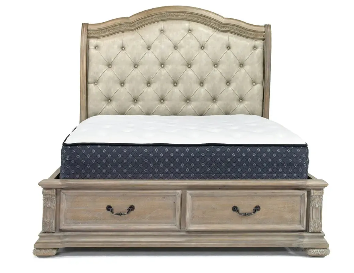 Durango Upholstered Sleigh Bed W/ Storage In Fawn, Queen