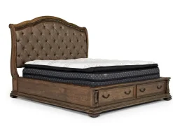 Durango Upholstered Sleigh Bed W/ Storage In Fawn, Queen