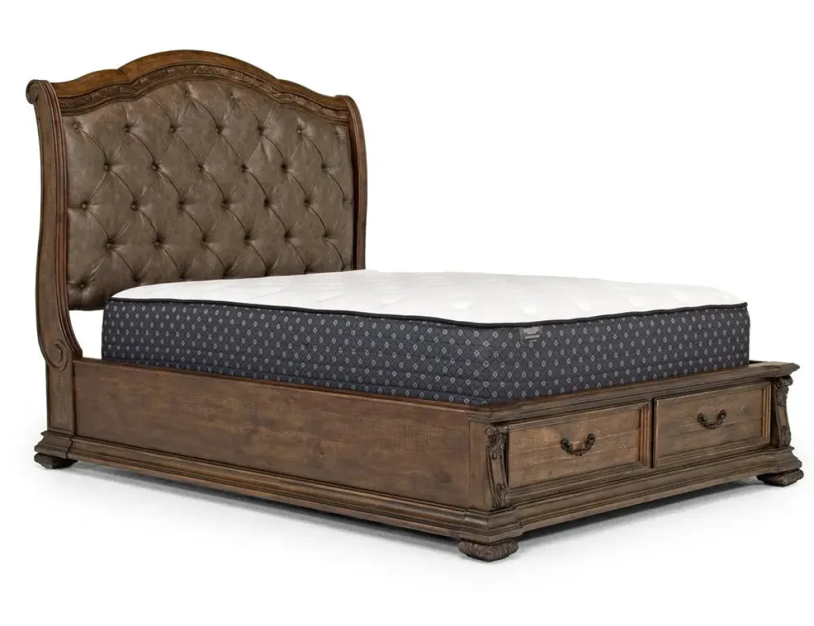 Durango Upholstered Sleigh Bed W/ Storage In Fawn, Queen