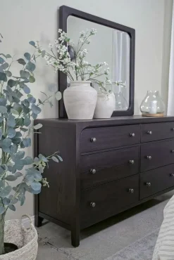 Easton Upholstered Bed, Dresser, Mirror & Nightstand In Natural, Ca King