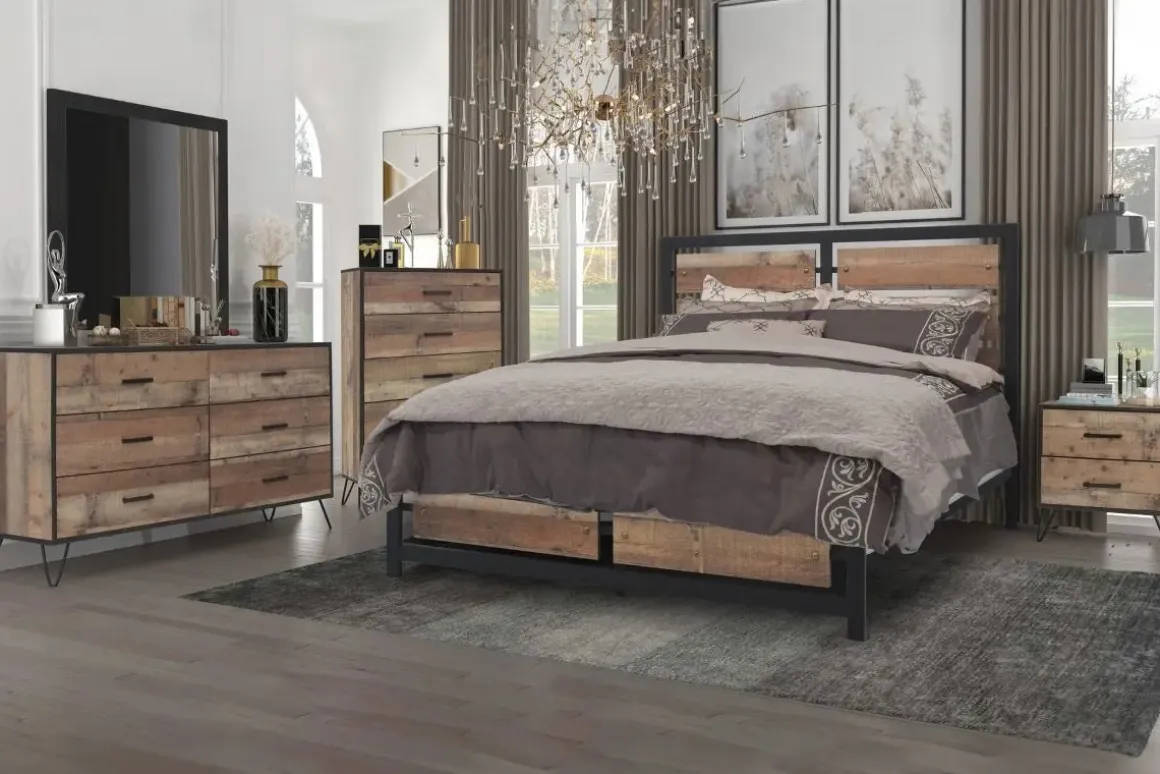Elk River Panel Bed, Dresser, Mirror & Nightstand In Rustic Brown, Twin