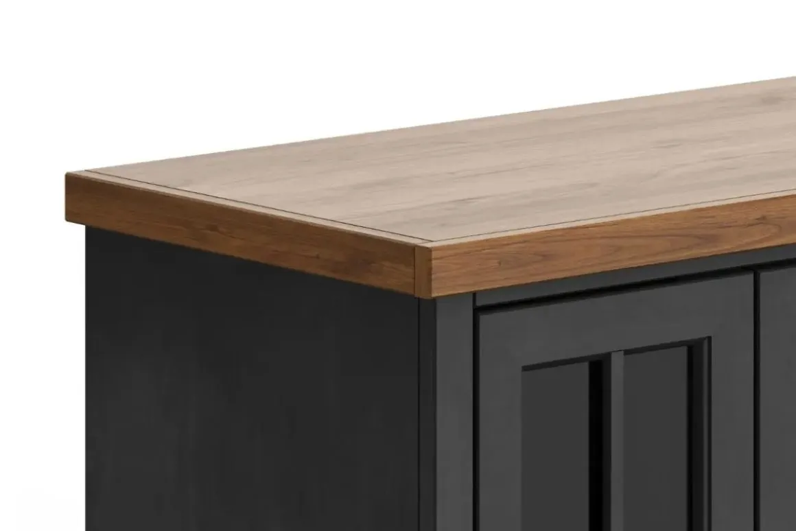 Eloise Fireplace Console In Black & Whiskey, 96 Inch