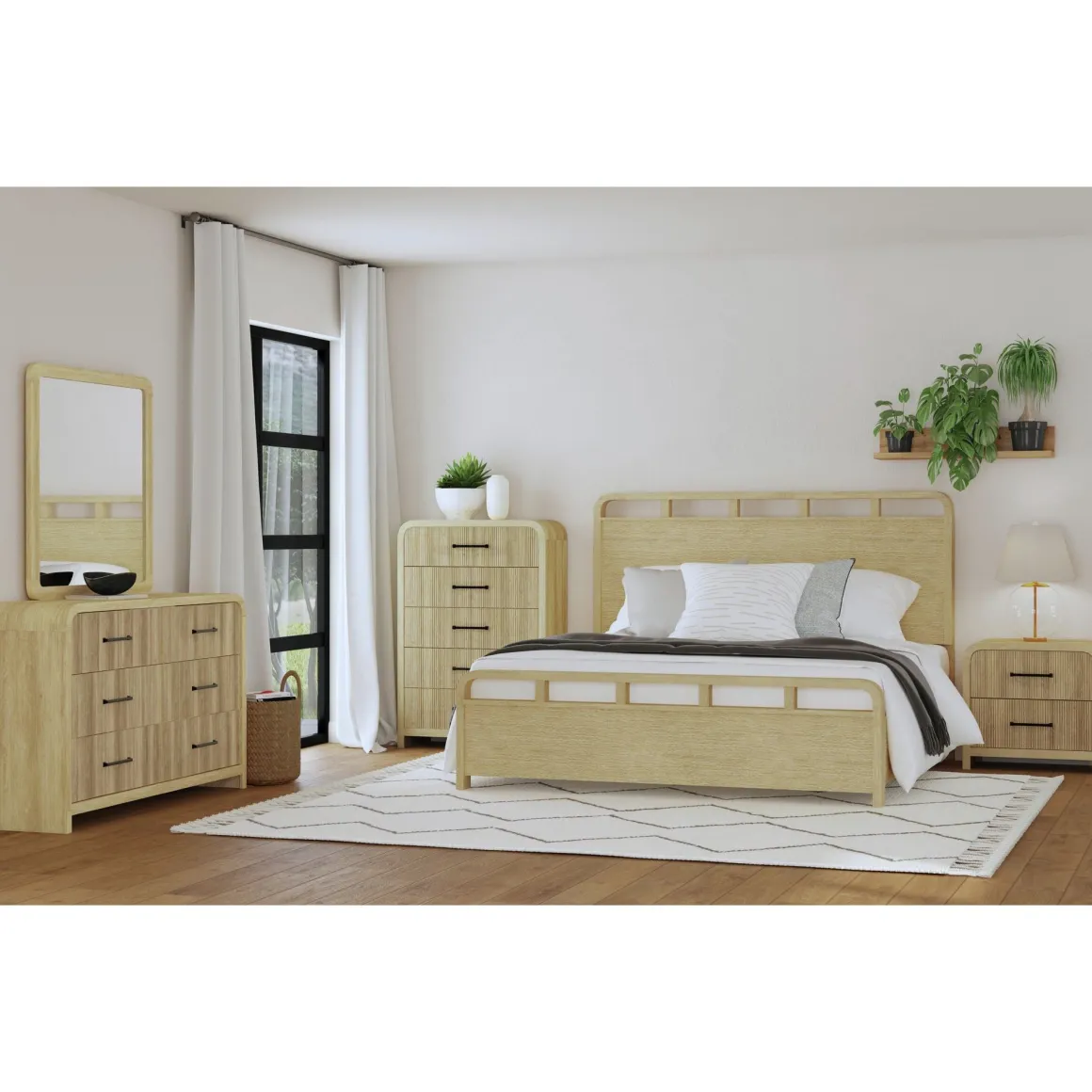 Emberly Panel Bed, Dresser, Mirror & Nightstand In Black, Twin