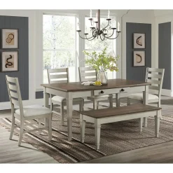 Farmington Dining Bench In Medium Brown/Washed Stone
