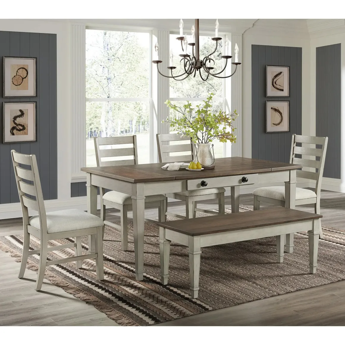 Farmington Dining Bench In Medium Brown/Washed Stone
