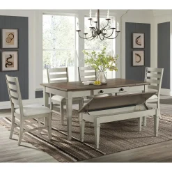 Farmington Dining Bench In Medium Brown/Washed Stone