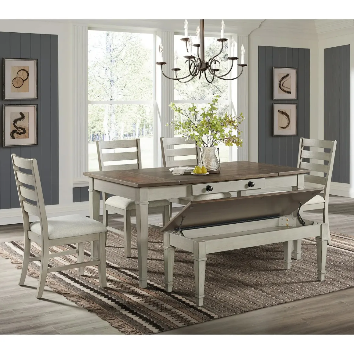 Farmington Dining Bench In Medium Brown/Washed Stone