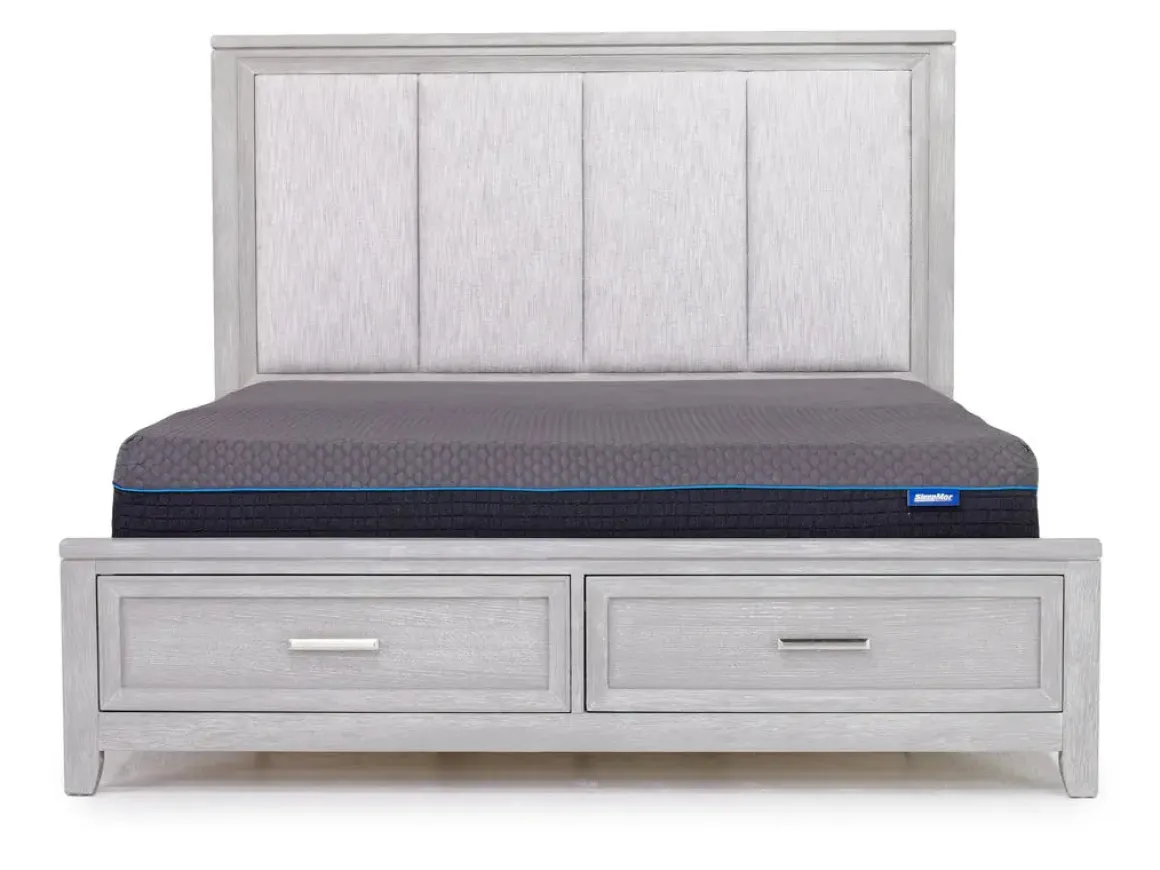 Fiona Storage Bed, Dresser, Mirror & Nightstand In Mist Gray, Queen