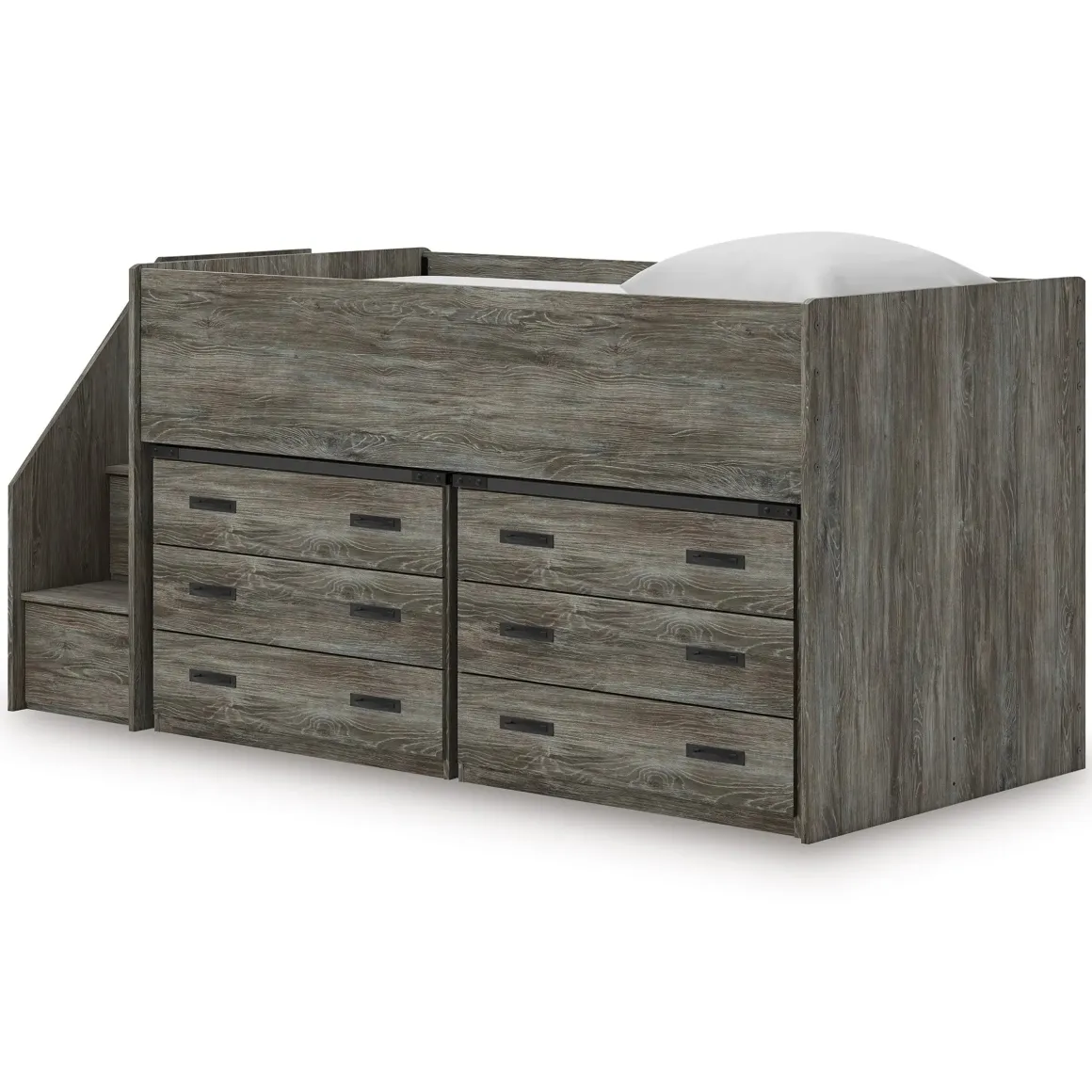 Frandern Loft Bed W/ Caster Bed & Storage Steps In Gray, Twin