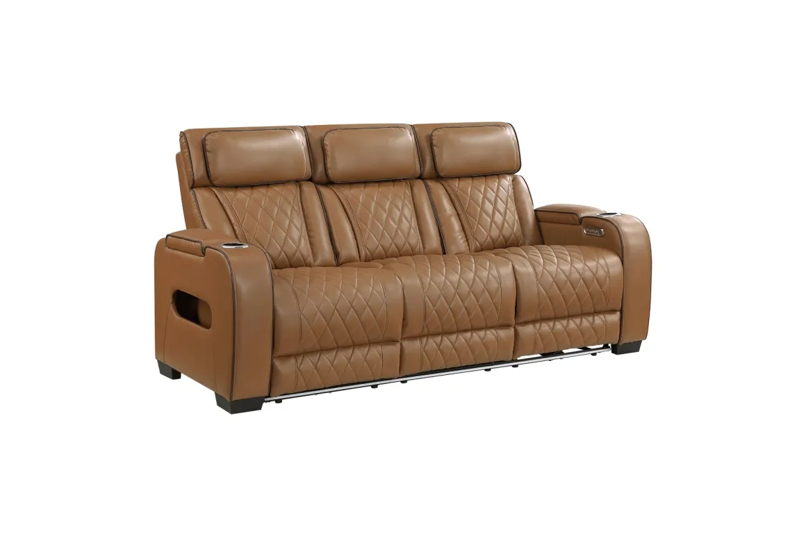 Gallington 2 Power Sofa W/ Drop Down Console In Brown